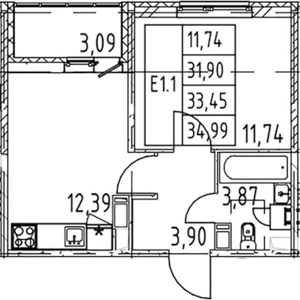 1-комнатная квартира 31.9 м², 3/12 эт., ЖК «Полис ЛАВрики»